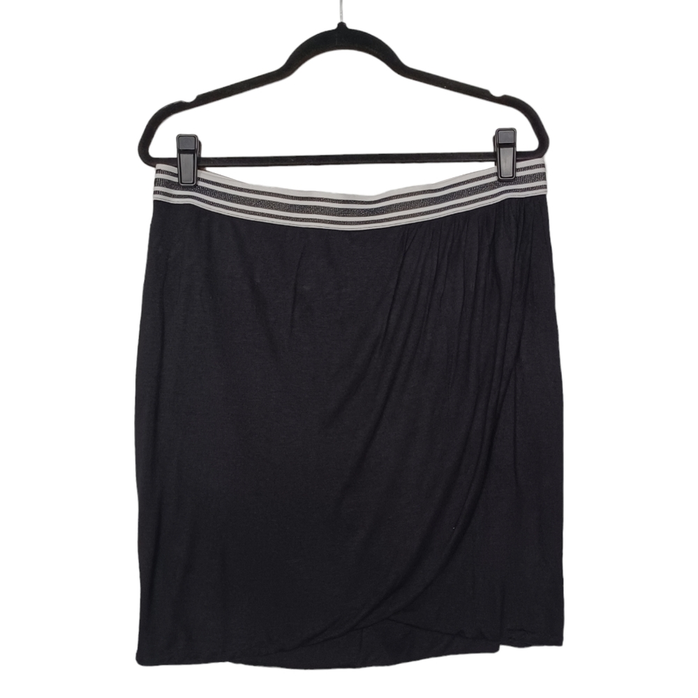 TOTO COLLECTION White Black Stripe Waistband Tulip Hem Black Stretchy Skirt 2XL